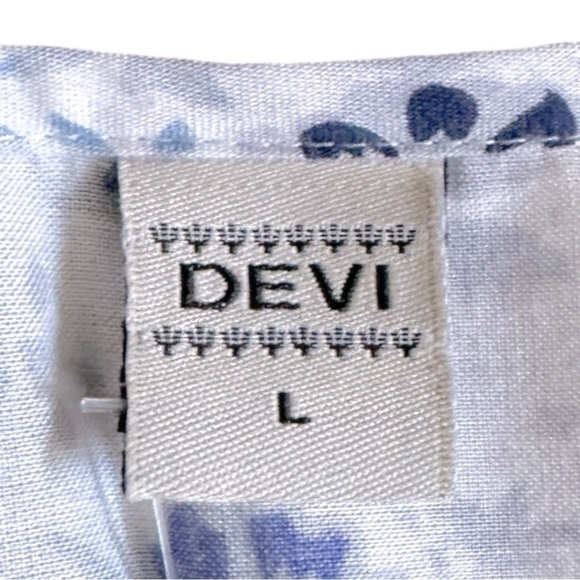 Devi Blue White Floral Print Rayon Tunic Dress Size L Boho Resort Beach NWT - Picture 8 of 9